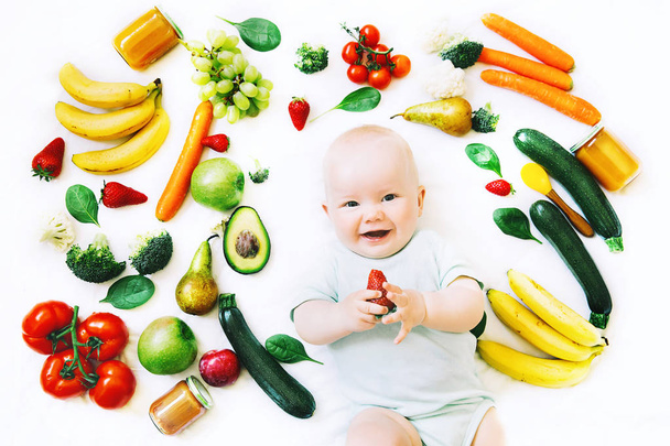 Healthy baby child nutrition, food background, top view. - 写真・画像