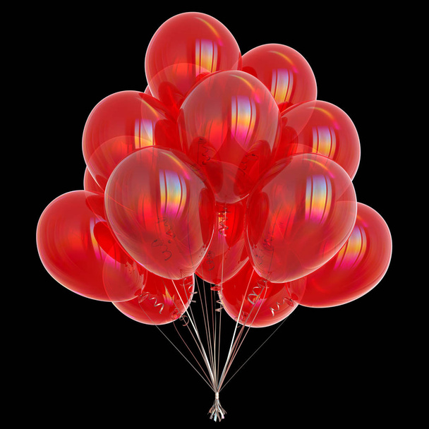 Balloons bunch party decoration red glossy on black background - 写真・画像