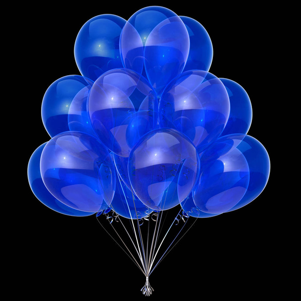 Blue balloons party birthday decoration on black background - Φωτογραφία, εικόνα