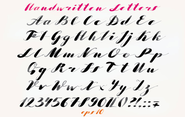 Kaligrafi el çizilmiş yazı tipi. El yazısıyla yazılan alfabe zarif fırça tarzı. Modern komut dosyasında vektör. Elle çizilmiş sanatsal harfler. - Vektör, Görsel
