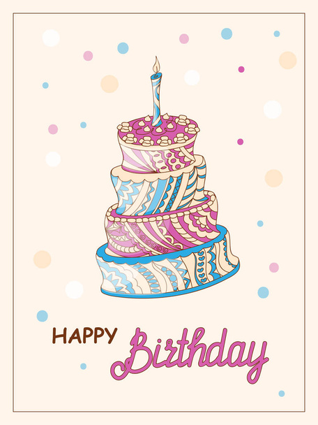 Tarjeta de cumpleaños con pastel zen
  - Vector, imagen