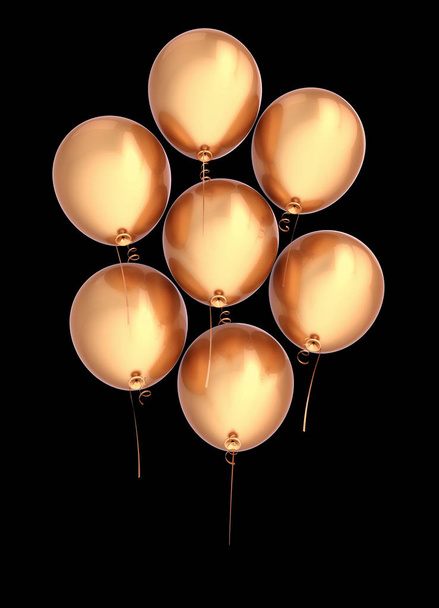 Golden party balloons 7 seven flying up birthday decoration - 写真・画像