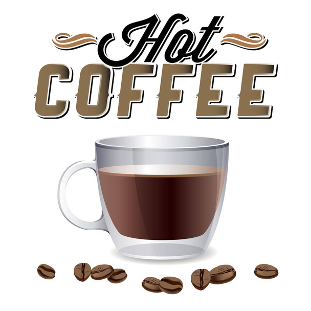 Forró Kávé kávébab háttér vektor kép - Vektor, kép