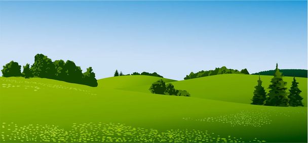 Paisaje rural con campos verdes
 - Vector, imagen