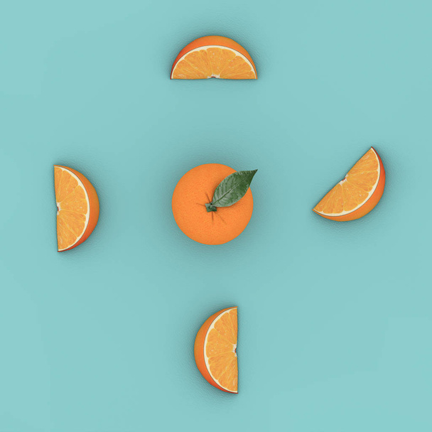 Creative Concept fruit : Outstanding Orange on blue pastel backg - Fotoğraf, Görsel