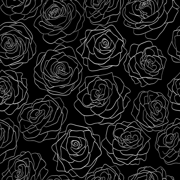 黒い背景にバラのシームレスなパターン - ベクター画像