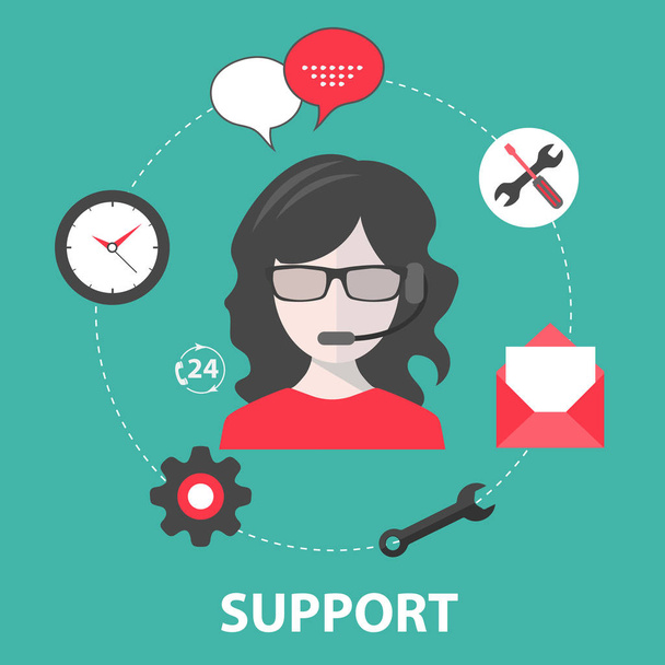 Live-Support-Symbol. Geschäftskundenservice. Konzept für Kontakt mit uns, Support, Hilfe, Anruf und Website klicken. flache Vektorabbildung. - Vektor, Bild