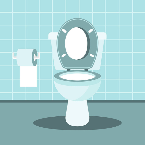 Bathroom interior with toilet bowl and toilet paper. Flat vector illustration. - Vector, Image