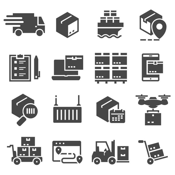 Vector black delivery icons set - Διάνυσμα, εικόνα