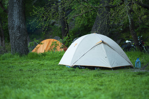 Tents on a picturesque green meadow  - Fotografie, Obrázek
