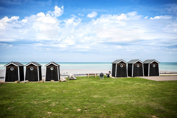 Sainte-Marguerite-Sur-březen - Normandie: ocean view beach kabiny pro relaxační den. Francie - Fotografie, Obrázek