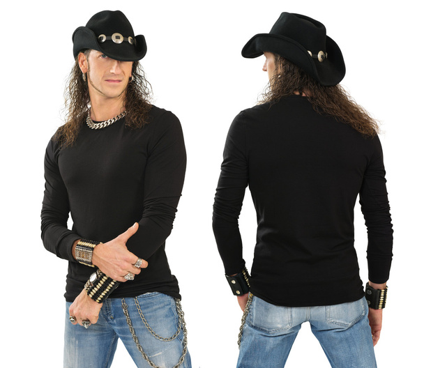 Male with blank black long sleeve shirt - Photo, image