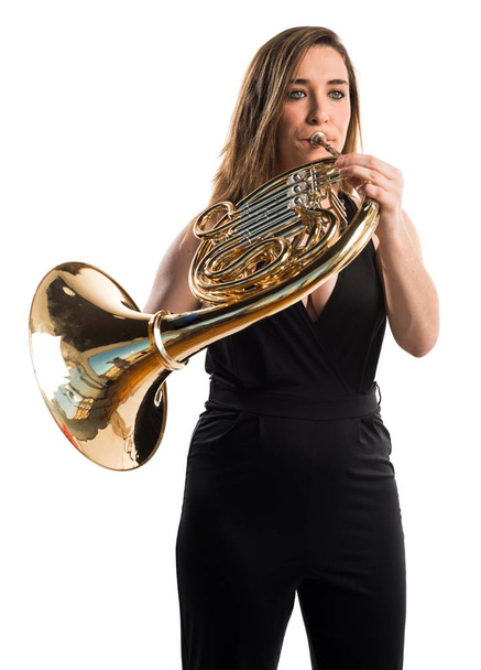 Girl playing the french horn - Photo, Image