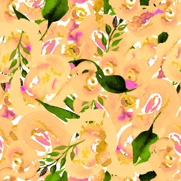 Watercolor Floral Repeat Pattern. Can be used as a Print for Fabric, Background for Wedding Invitation - 写真・画像