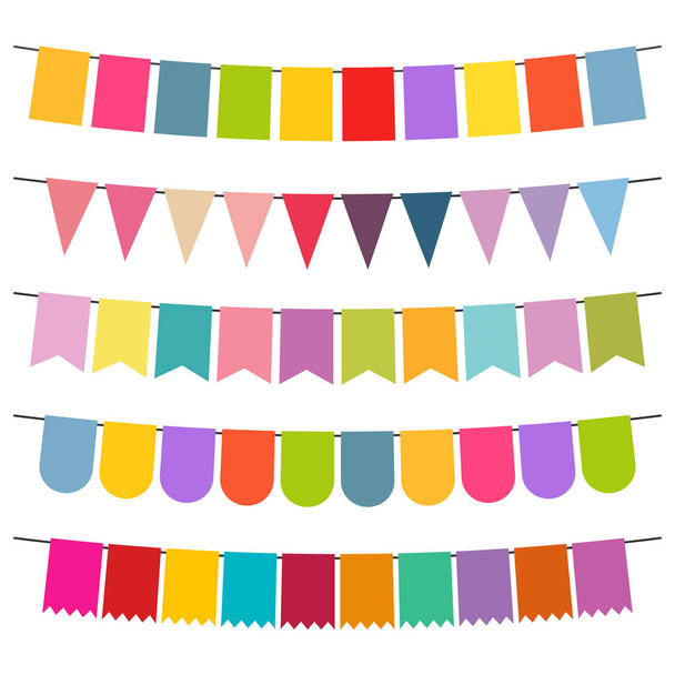 Πολύχρωμες σημαίες και bunting γιρλάντες για διακόσμηση - Διάνυσμα, εικόνα