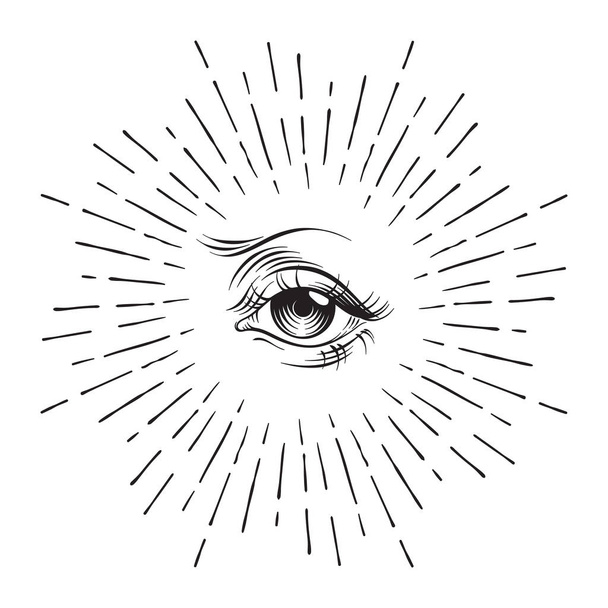 Мальованої очей Провидіння масонський символ, всі всевидюче око, теорії змови, алхімія, релігія, духовність, друку або татуювання дизайн Векторні ілюстрації. - Вектор, зображення