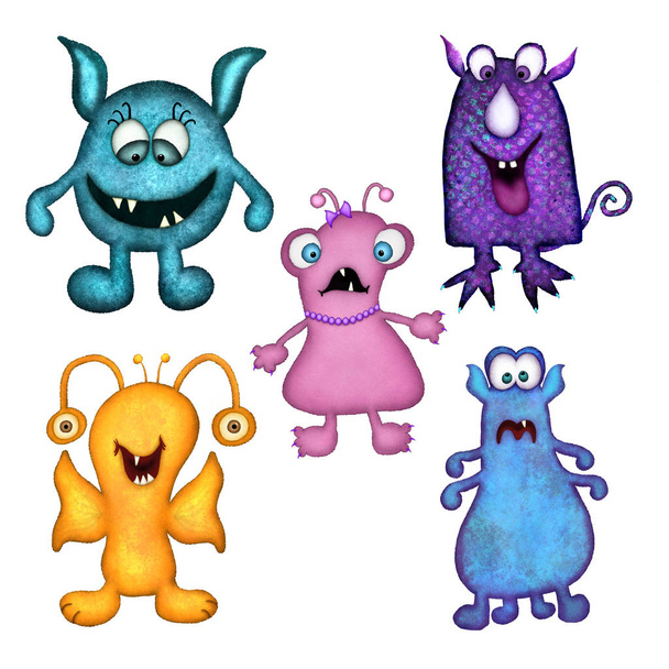 Fun Colorful Monsters Set of Five - Fotoğraf, Görsel