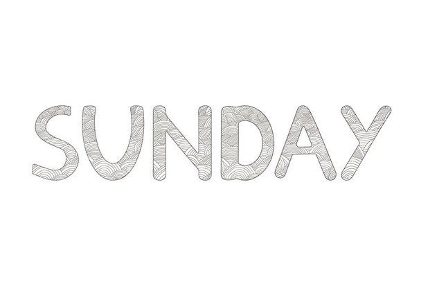 Sunday.  Creative hand drawn letters. Coloring page.  - Vector, Image
