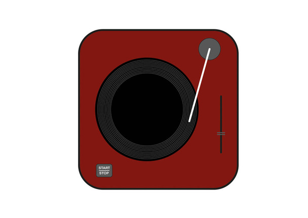 Dark red vinyl turntable icon. Flat style vector drawing. Dark red gramophone - Vector, Image