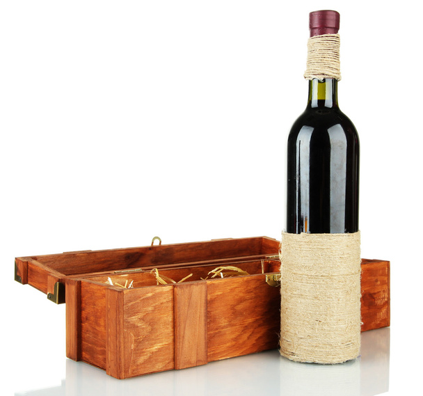 Red wine in box isolated on white - Fotó, kép