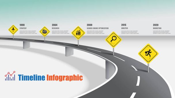 Концепции инфографических скоростных дорог, разработанные для абстрактных шаблонов этапов этапов технологического процесса технологии цифровой маркетинговой презентации данных Векторная иллюстрация
 - Вектор,изображение