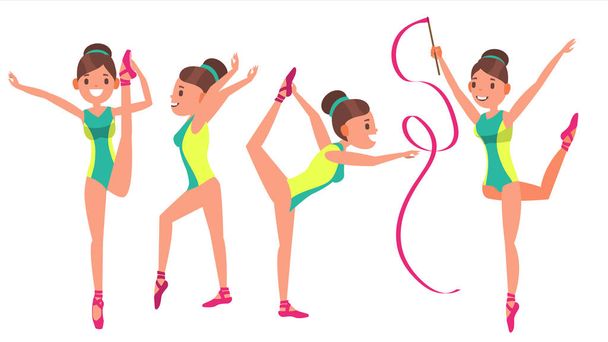 Gymnastics Girl Player Female Vector. Exercise Tournament. Plasticity. Decorative. Cartoon Athlete Character Illustration - Vector, Image