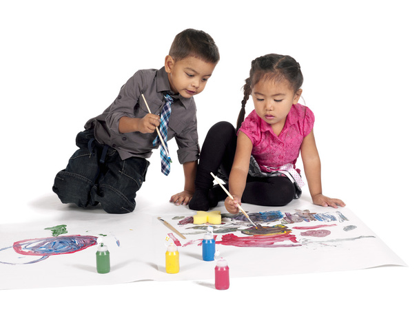 aranyos kis gyermekek folyékony színű festék - Fotó, kép