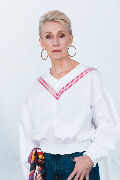 portrait of fashionable senior woman, isolated on white - Fotó, kép