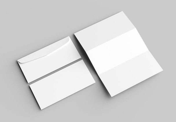 Envelope e carta mock up isolado em fundo cinza macio. 3D
 - Foto, Imagem