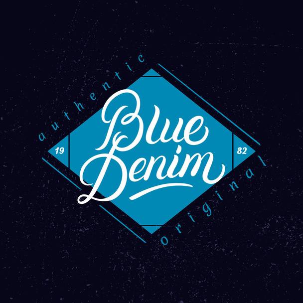 Blue Denim hand written lettering label. - Vetor, Imagem