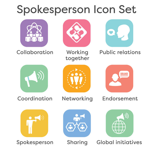 Sprecher-Icon-Set - Bullhorn, Koordination, PR und öffentliches R - Vektor, Bild