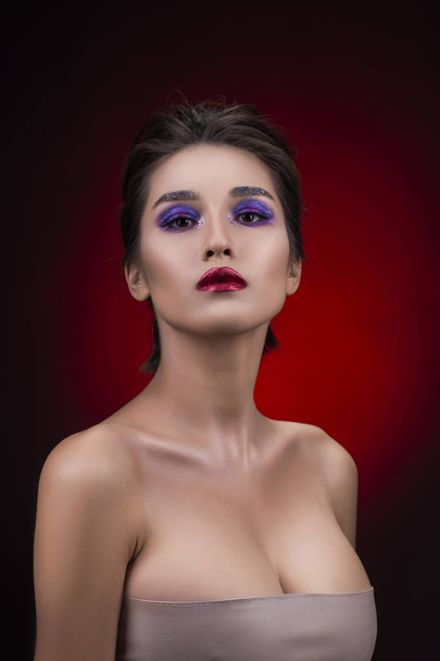 Portrait of a beautiful big breasted asian girl wearing deep dec - Photo, Image