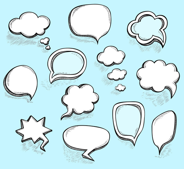 Set Hand draw speech bubbles clouds with  sketch effect in cartoon  retro or  pop art comics style made by trace - Vector, Image