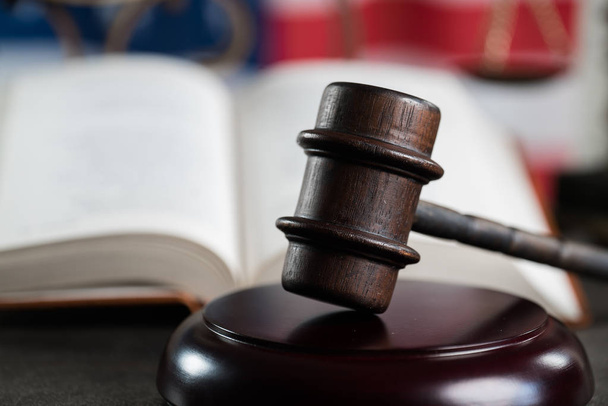 Law and Justice concept. Courtroom theme. USA flag - Fotó, kép