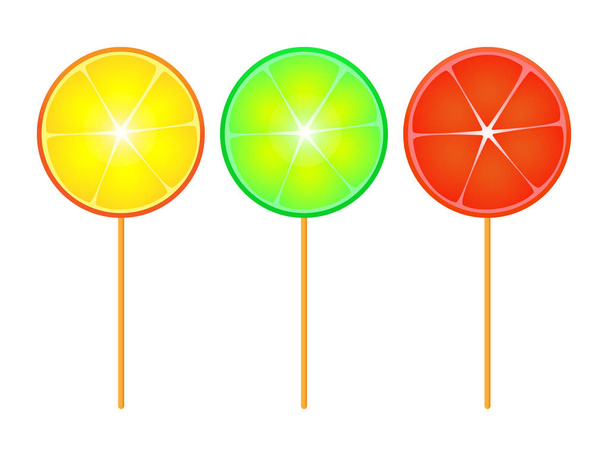 A wonderful simple design of citrus candy on a stick on a white background - Vector, Image