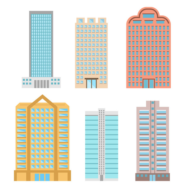 Κτίρια και η μοντέρνα πόλη σπίτια επίπεδη ανυσματικά εικονίδια, διάνυσμα απόθεμα - Διάνυσμα, εικόνα