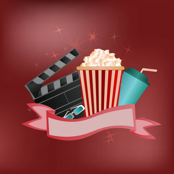 cartaz do vetor para anunciar o cinema ou o filme em um backgroun vermelho
 - Vetor, Imagem