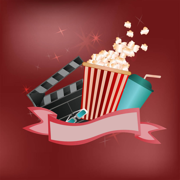 cartaz do vetor para anunciar o cinema ou o filme em um backgroun vermelho
 - Vetor, Imagem