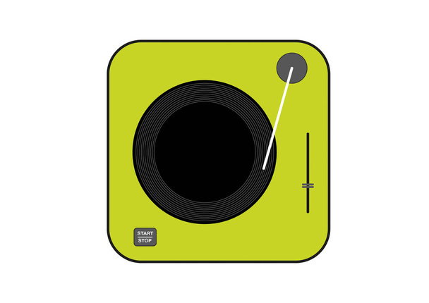 Green vinyl turntable icon. Flat style vector drawing. Green gramophone - Vector, Image