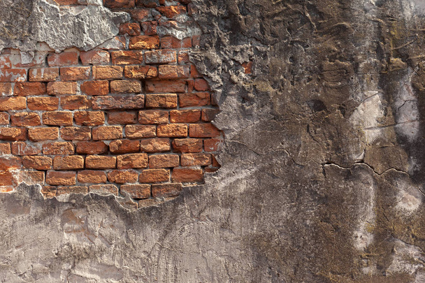 Red old worn brick wall texture background - Fotoğraf, Görsel