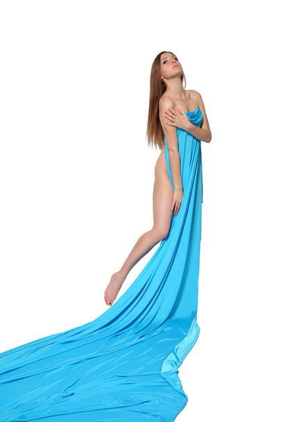 young beautiful girl with blue cloth - Foto, Imagen