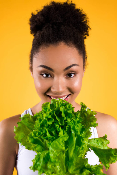 African American girl holding salad isolated. - Foto, Imagen