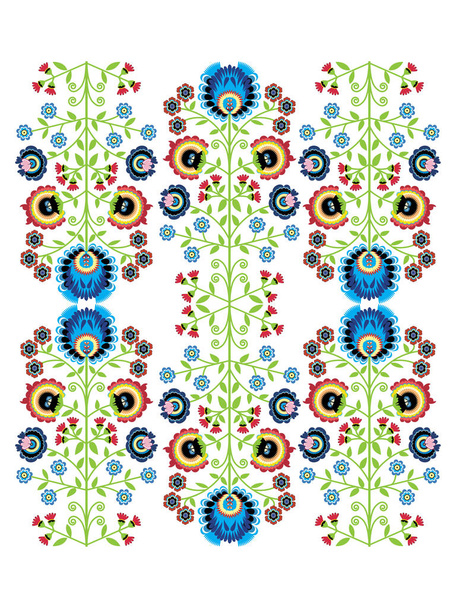Colorful Polish folk inspired traditional floral pattern  - Vector, Image