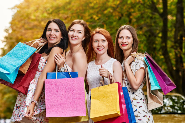 best friends Women with Shopping Bags - Фото, изображение