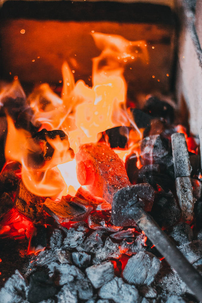 Blacksmiths coals burning for iron work - Fotoğraf, Görsel