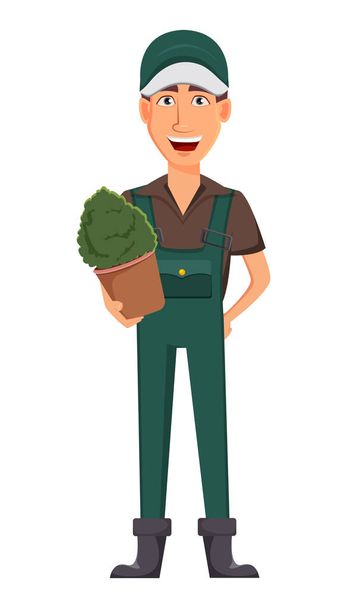 Zahradník muž, kreslená postavička v uniformě - Vektor, obrázek