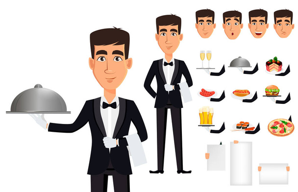 Knappe kelner dragen een professionele uniform - Vector, afbeelding