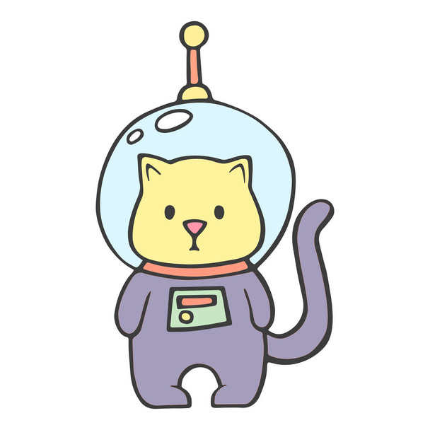 Funny cats astronauts in space isolated on the white background, vector illustration. Scandinavian style flat design. Concept for children print. - Vektor, obrázek