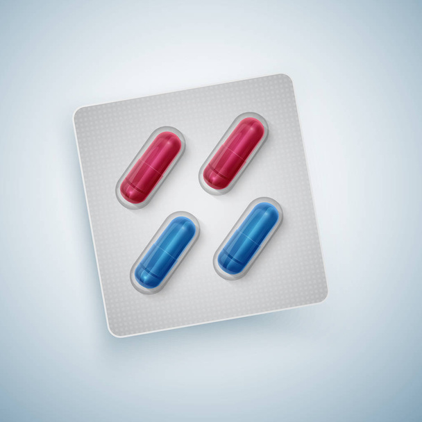 Kapsułki i tabletki w nowego blistra, produktów medycznych, realistyczne wektor - Wektor, obraz