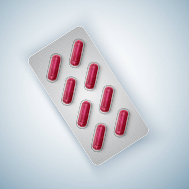 Cápsulas y píldoras en el nuevo paquete de la ampolla, productos médicos, vector realista
 - Vector, Imagen